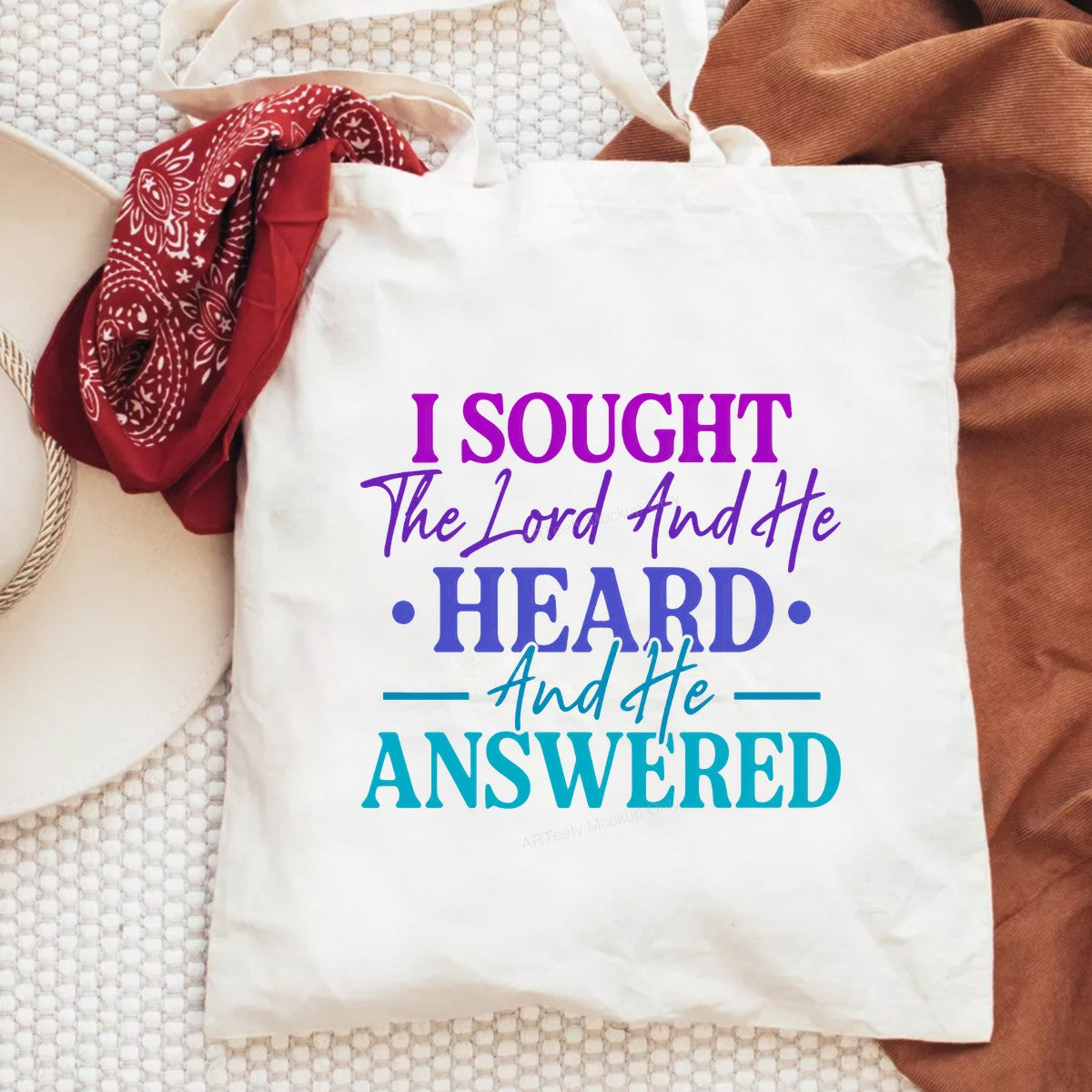 Christian Heat Transfer “I Sought The Lord And He Heard And He Answered” Gradient Typography Graphic for T Shirts Hoodies and Tote Bags - 6