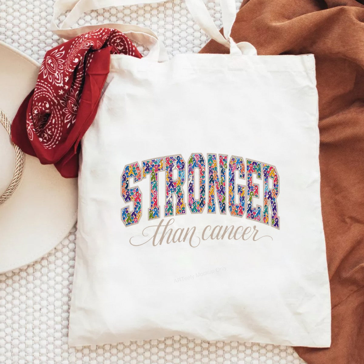 DTF Transfer Stronger Than Cancer Multicolor Awareness Ribbon Lettering Graphic for T Shirts Hoodies and Tote Bags - 6