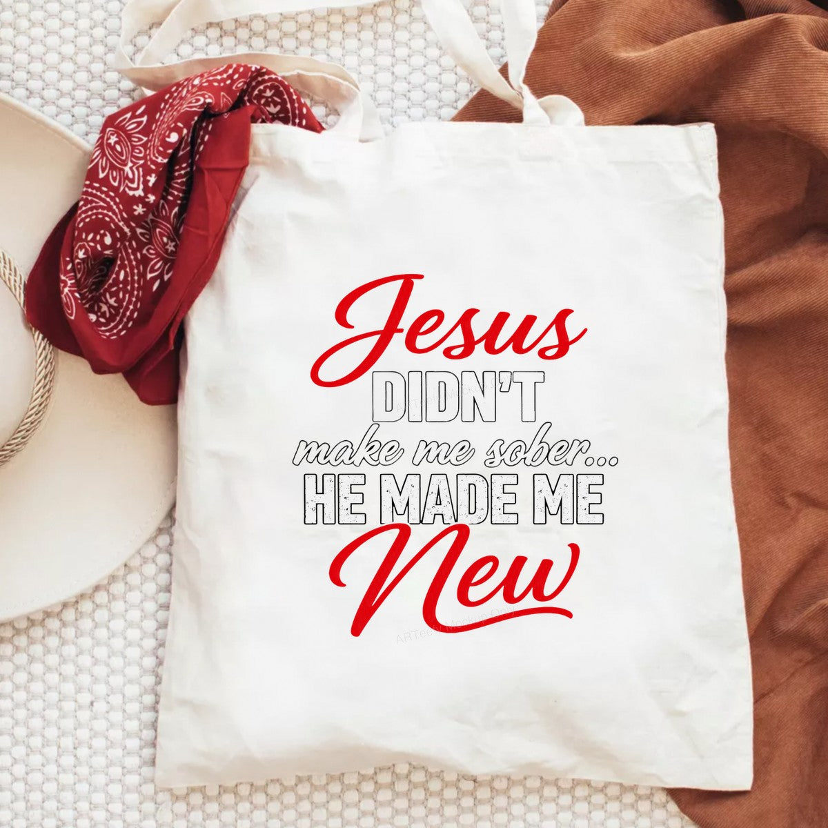 Christian Heat Transfer Jesus Didn’t Make Me Sober He Made Me New Script Quote Graphic for T Shirts Hoodies and Christian Apparel - 6