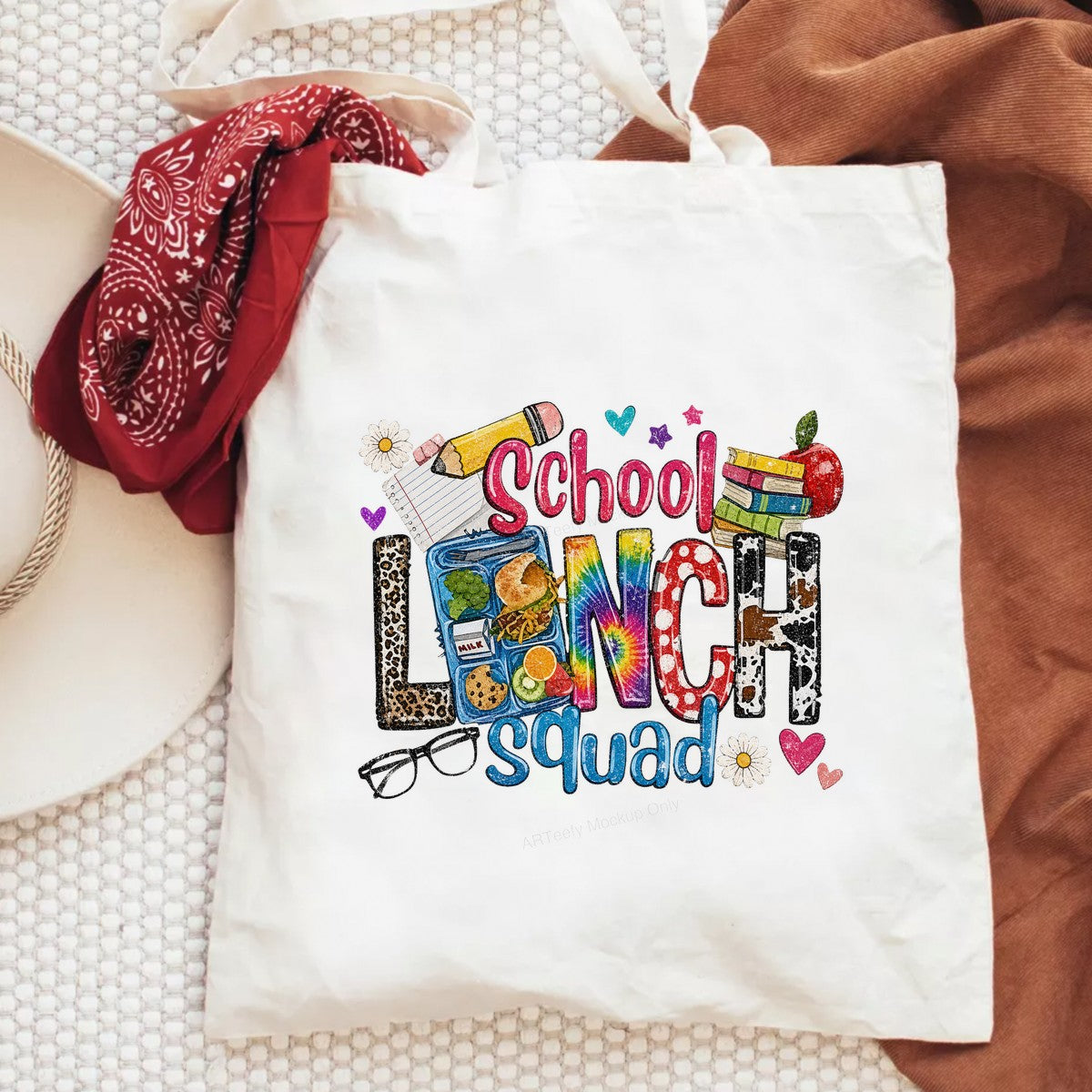 DTF Transfer School Lunch Squad Retro Rainbow Lettering Graphic for Teacher Shirts and Back to School Apparel - 6