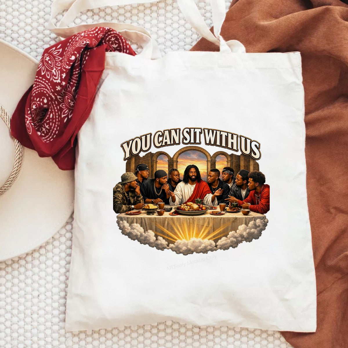 Christian Heat Transfer “You Can Sit With Us” Modern Last Supper Graphic for T Shirts Hoodies and Christian Apparel - 6