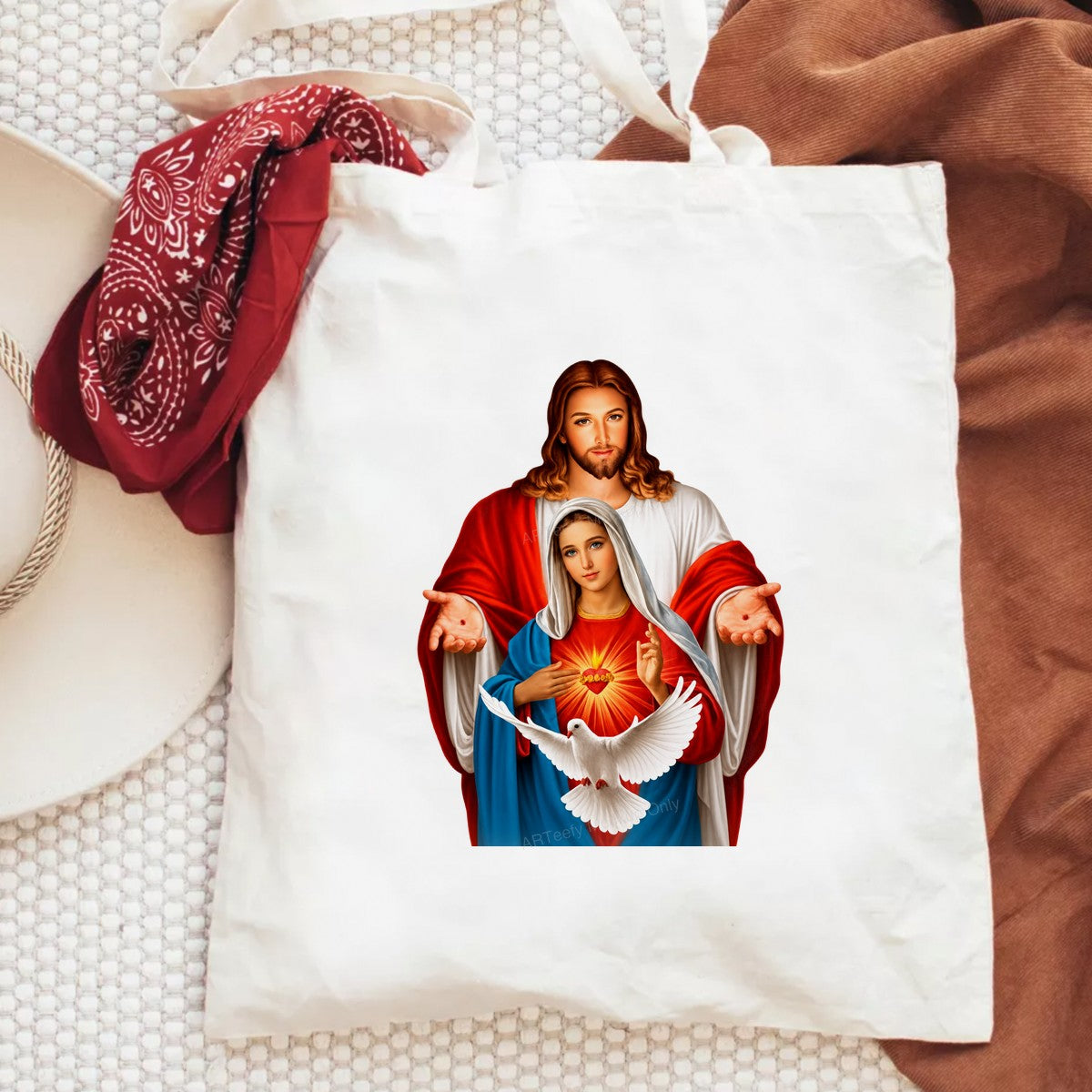 Christian Heat Transfer Sacred Hearts with White Dove Religious Artwork for T Shirts Hoodies and Tote Bags - 6