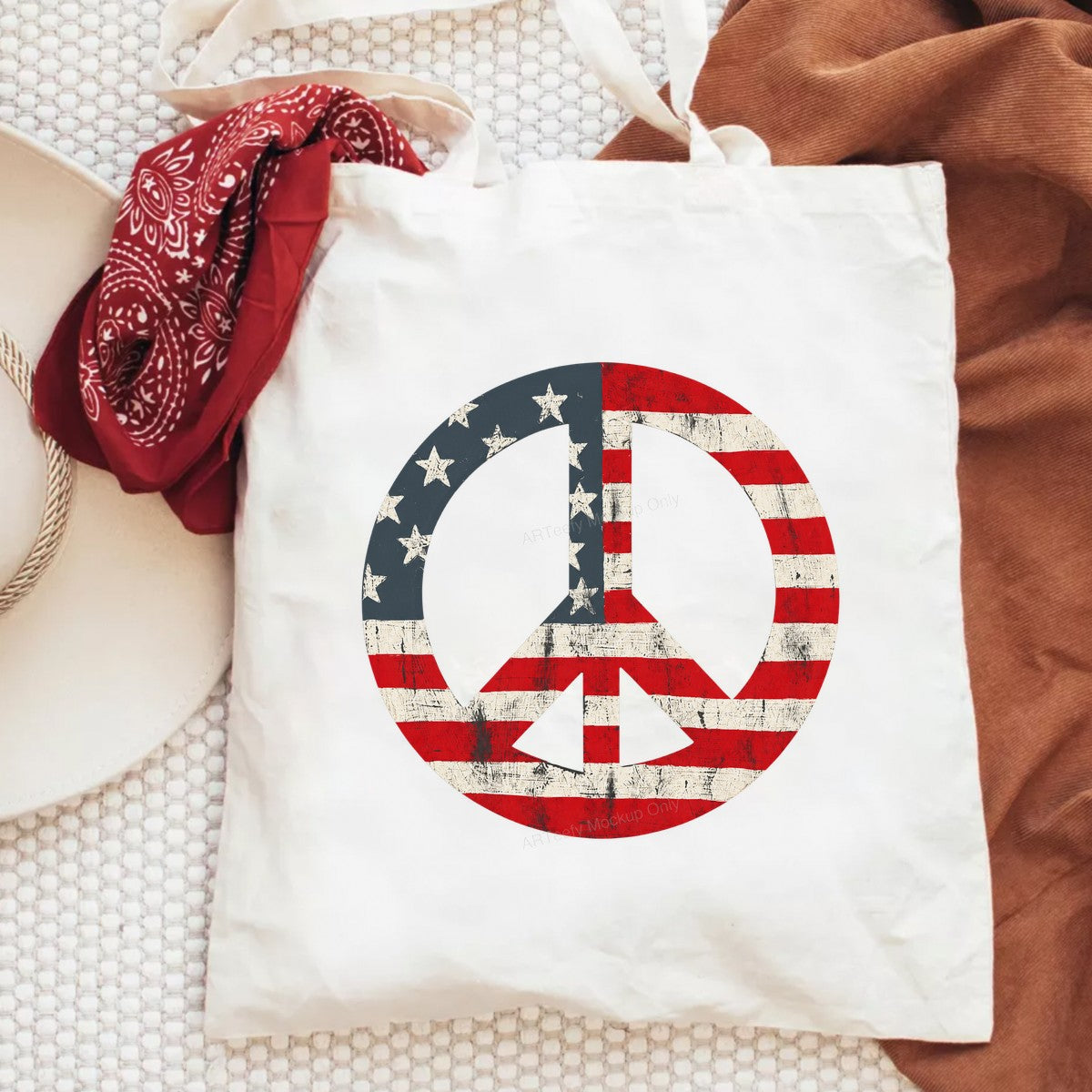 DTF Heat Transfer American Flag Peace Sign Distressed Graphic for T Shirts Hoodies and Tote Bags - 6