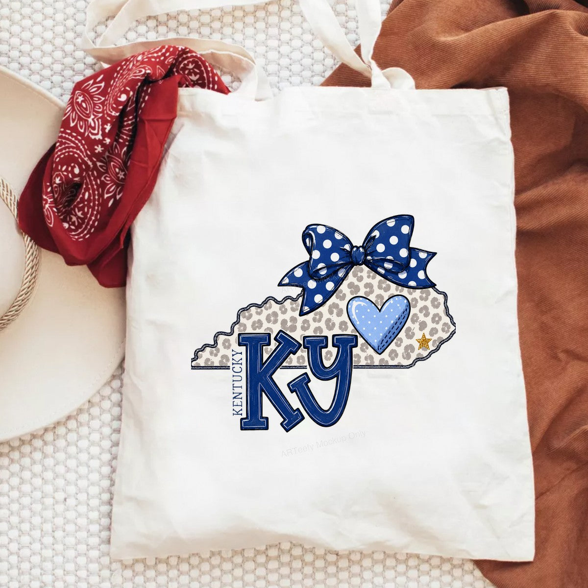 DTF Heat Transfer Kentucky KY State Outline with Polka Dot Bow and Heart Graphic for T Shirts Hoodies and Tote Bags - 6