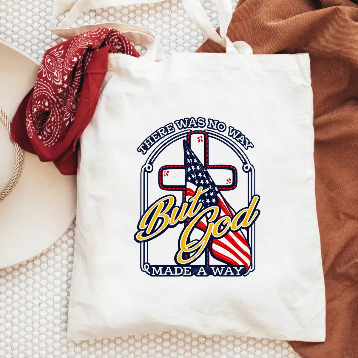Christian Heat Transfer But God Made A Way Cross and American Flag Graphic for T Shirts Hoodies and Tote Bags - 6