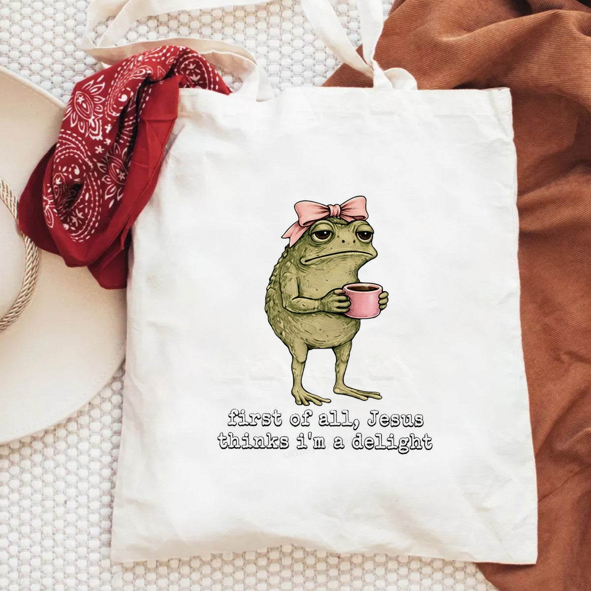 Funny Graphic Transfer Grumpy Frog with Coffee “First of All Jesus Thinks I’m a Delight” Cartoon Design for T Shirts Hoodies and Gifts - 6