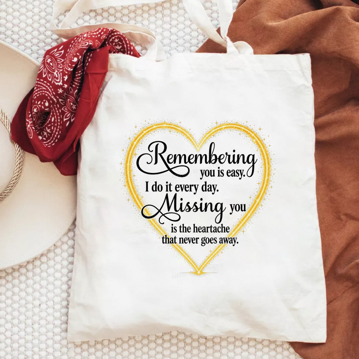 DTF Transfer Remembering You Memorial Quote Golden Sparkle Heart Graphic for T Shirts Hoodies and Memorial Apparel - 6
