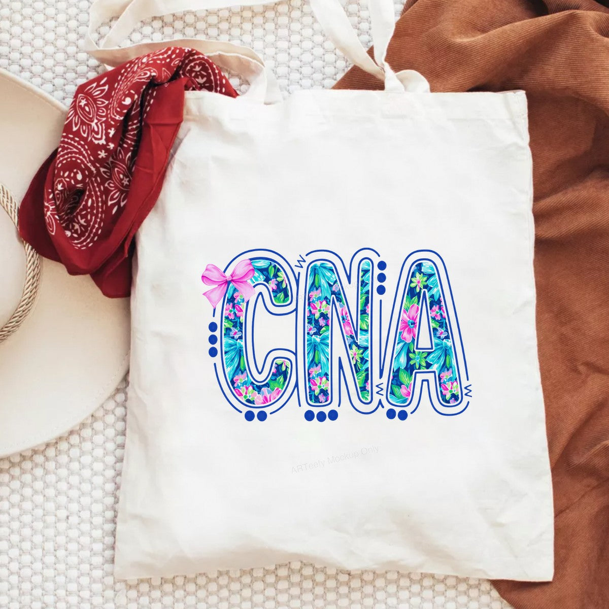 DTF Transfer CNA Floral Letters with Pink Bow Graphic for T Shirts Hoodies and Tote Bags - 6