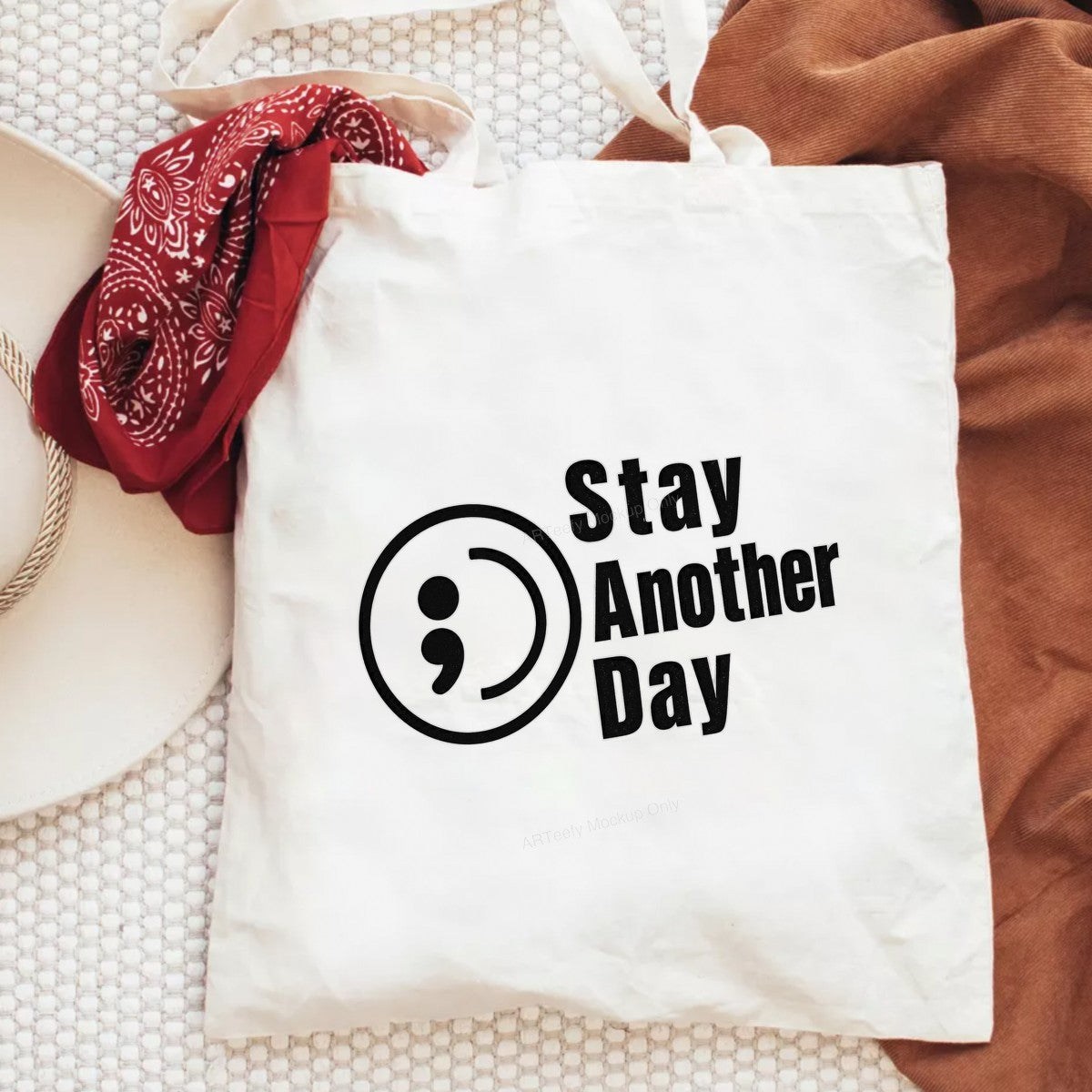DTF Heat Transfer Stay Another Day Semicolon Quote Minimalist Graphic for T Shirts Hoodies and Tote Bags - 6