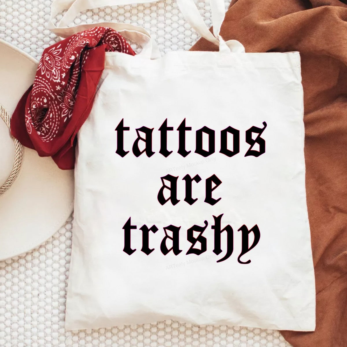Funny Graphic Transfer “Tattoos Are Trashy” Gothic Neon Outline Text for T Shirts Hoodies and Casual Wear - 6