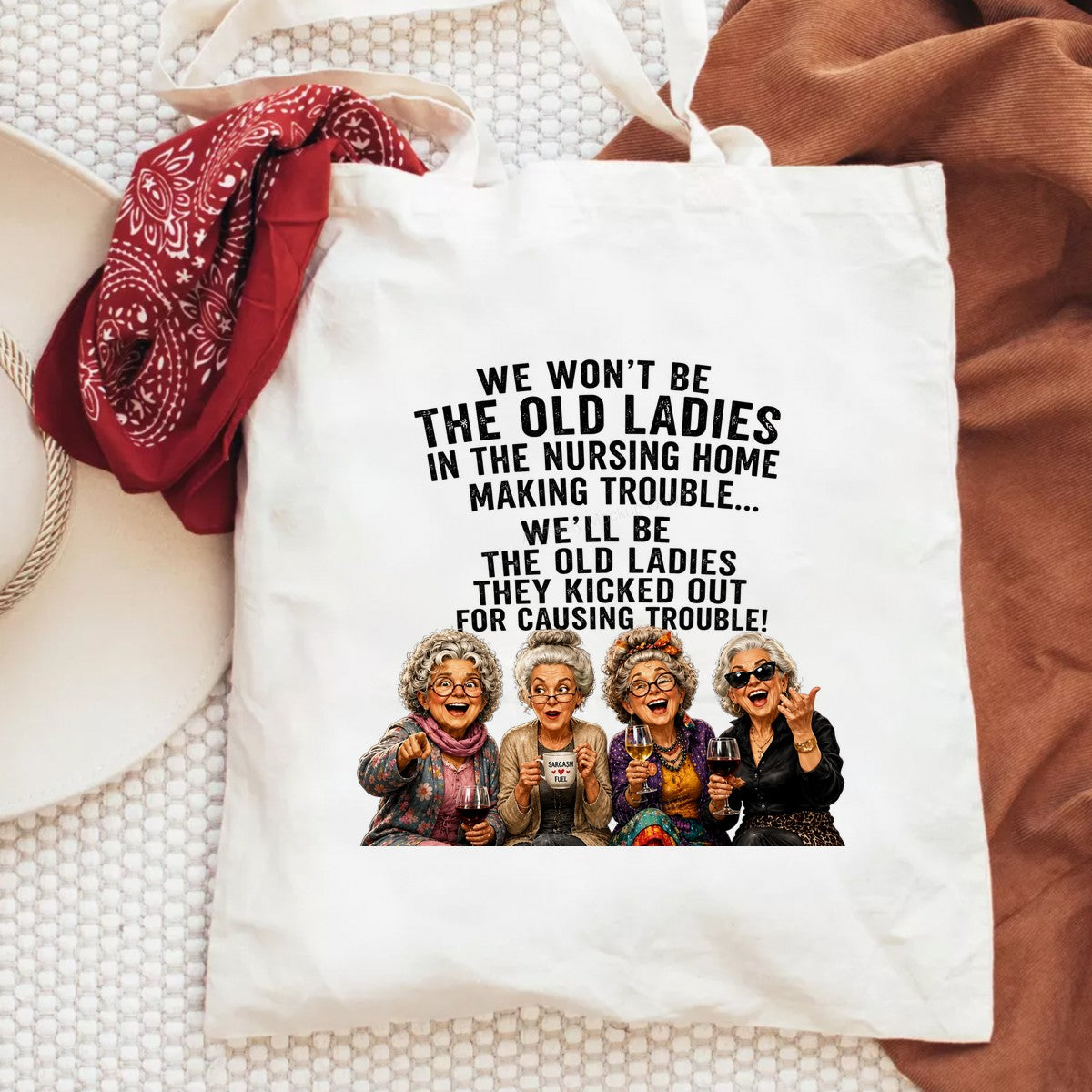 Funny Graphic Transfer Old Ladies Causing Trouble Wine Quote Retro Friends Design for T Shirts Hoodies and Gifts - 6