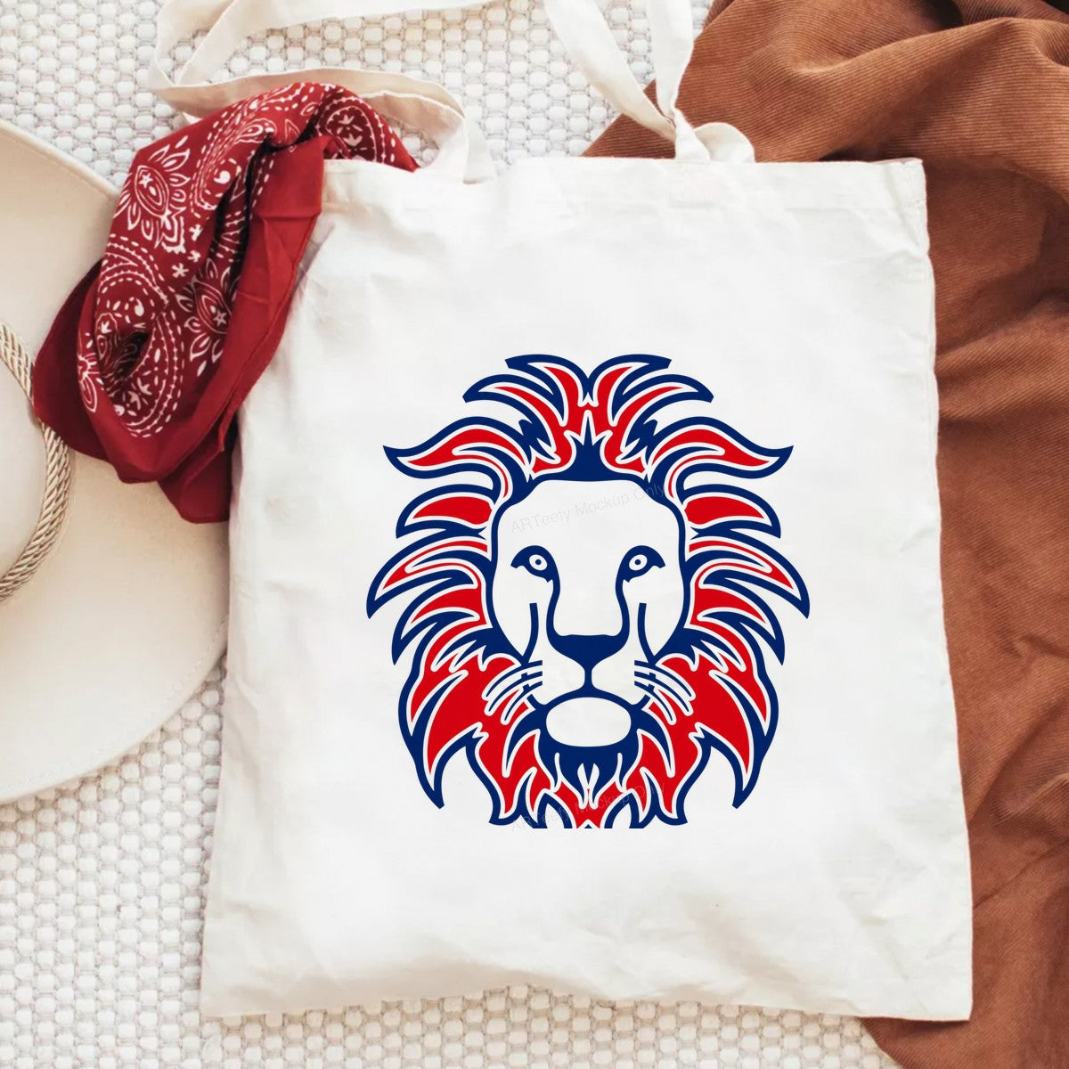 DTF Heat Transfer Bold Red and Blue Lion Head Graphic for T Shirts Hoodies and Tote Bags - 6