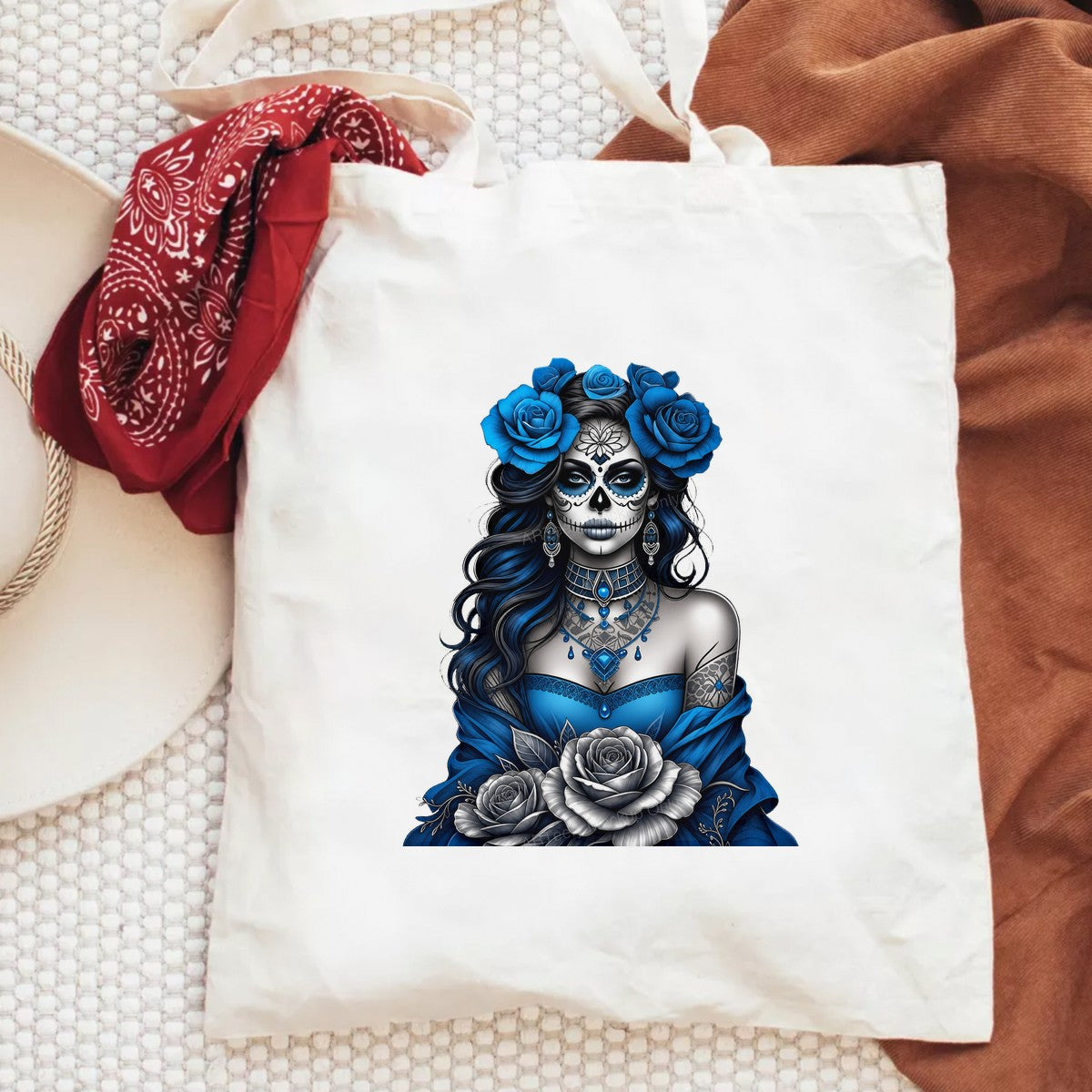 DTF Heat Transfer Gothic Blue Rose Bride Tattooed Woman Art Graphic for T Shirts Hoodies and Tote Bags - 6