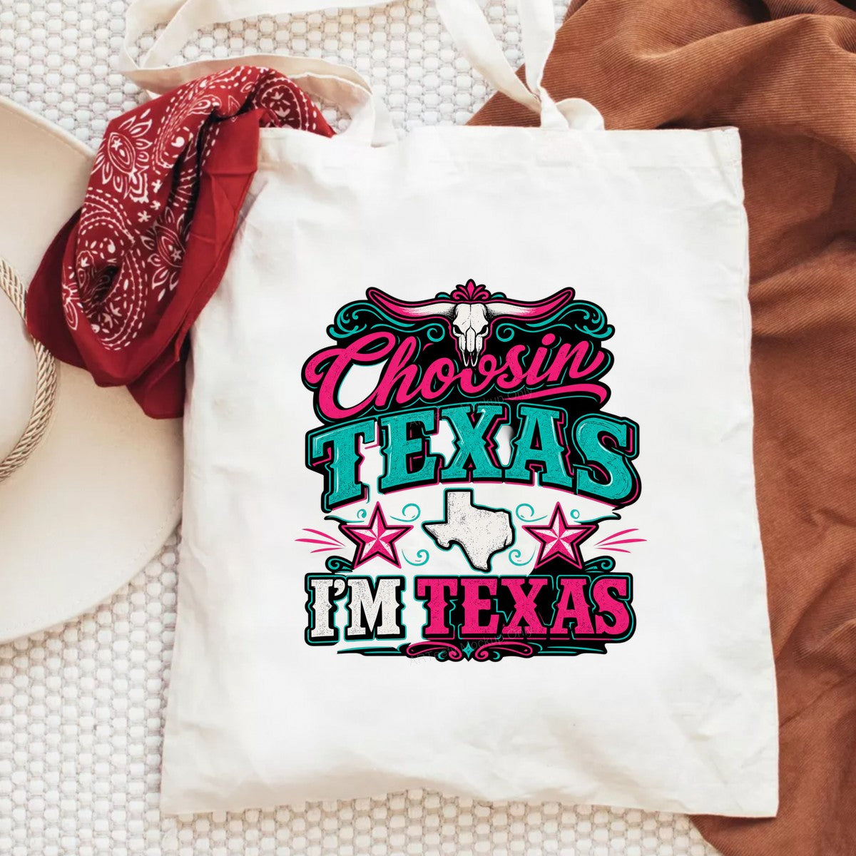 Western Heat Transfer Chosin Texas I’m Texas Longhorn Skull Neon Graphic for T Shirts Hoodies and Tote Bags - 6