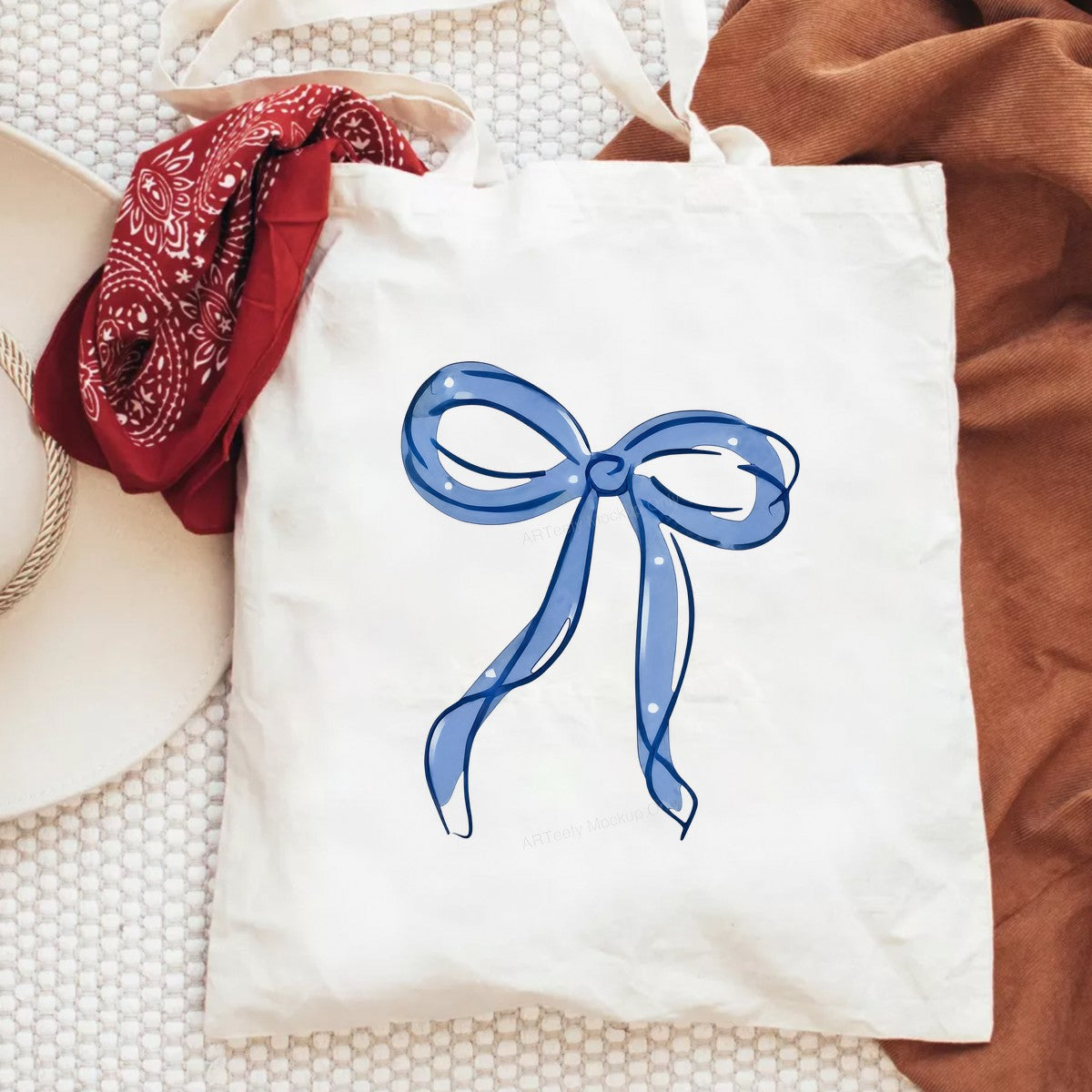 DTF Heat Transfer Pastel Blue Ribbon Bow Watercolor Graphic for T Shirts Hoodies and Tote Bags - 6
