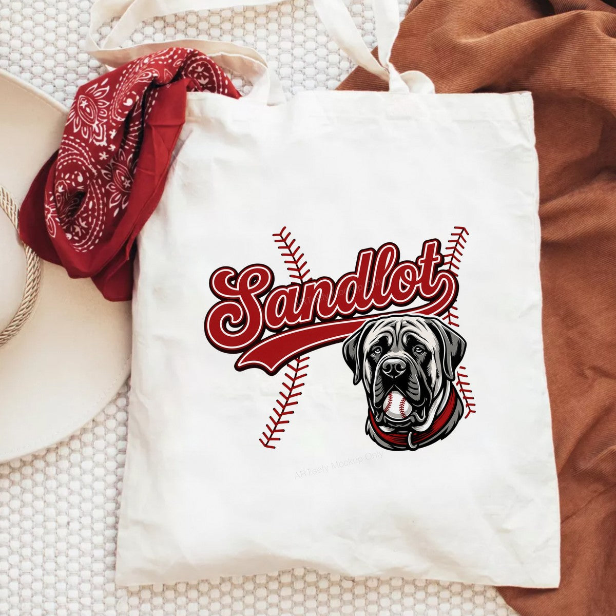 DTF Heat Transfer Sandlot Baseball Dog Graphic with Red Script Logo for T Shirts Hoodies and Team Apparel - 6