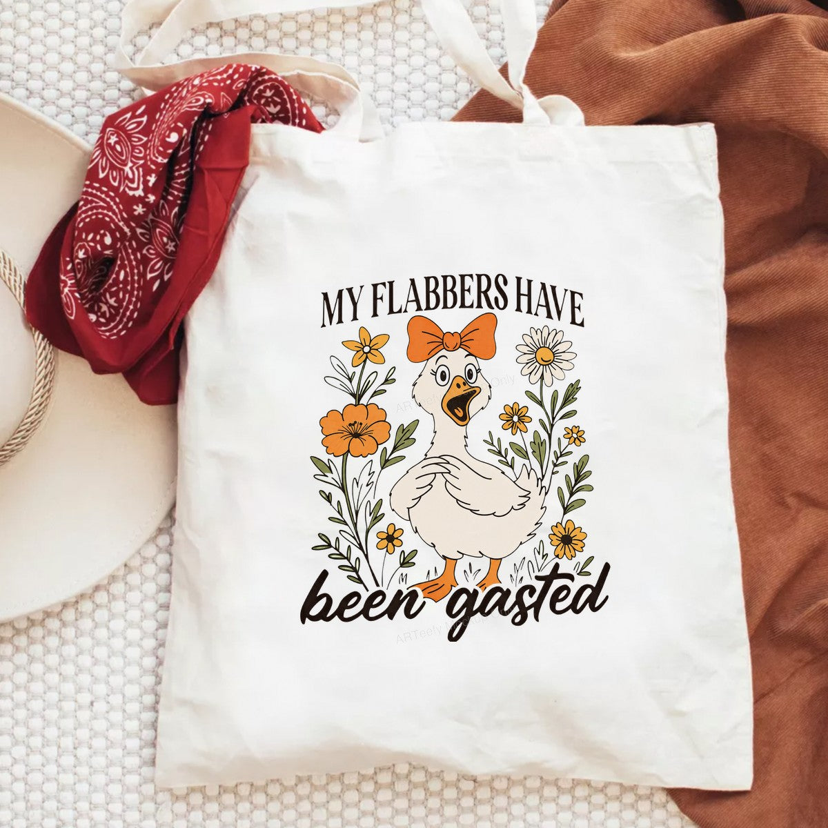 Funny Graphic Transfer “My Flabbers Have Been Gasted” Goose with Flowers Retro Cartoon Design for T Shirts Hoodies and Tote Bags - 6