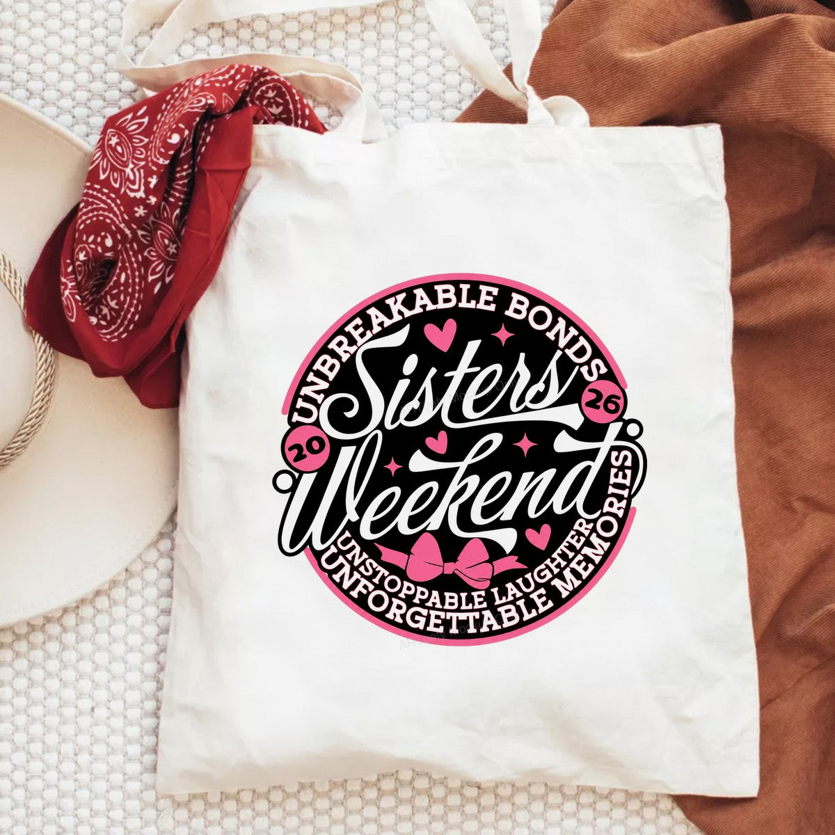 DTF Transfer Sisters Weekend Unbreakable Bonds Pink Hearts Bow Graphic for T Shirts Hoodies and Tote Bags - 6