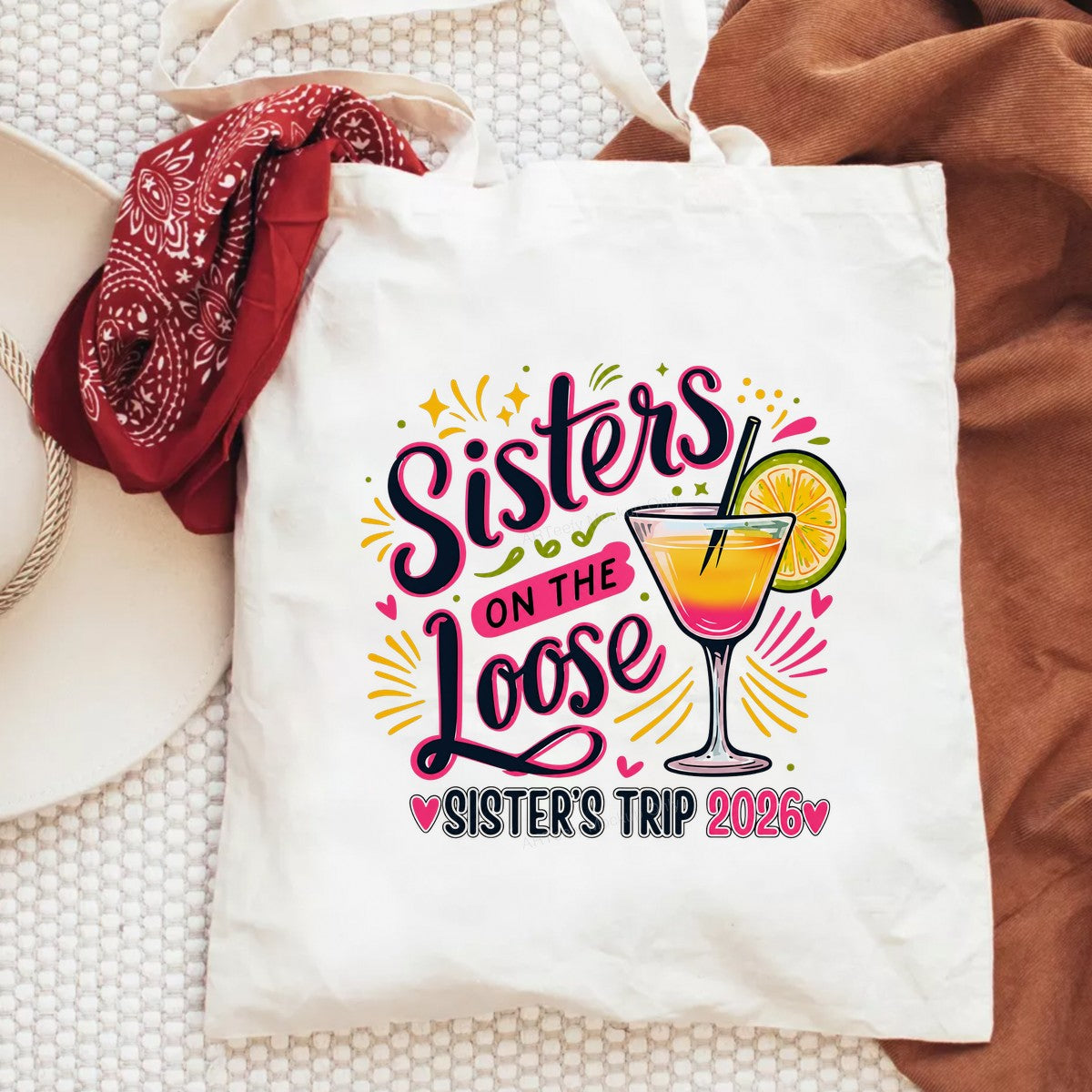 DTF Transfer Sisters On The Loose Cocktail Graphic Sister Trip 2026 Design for T Shirts Hoodies and Tote Bags - 6