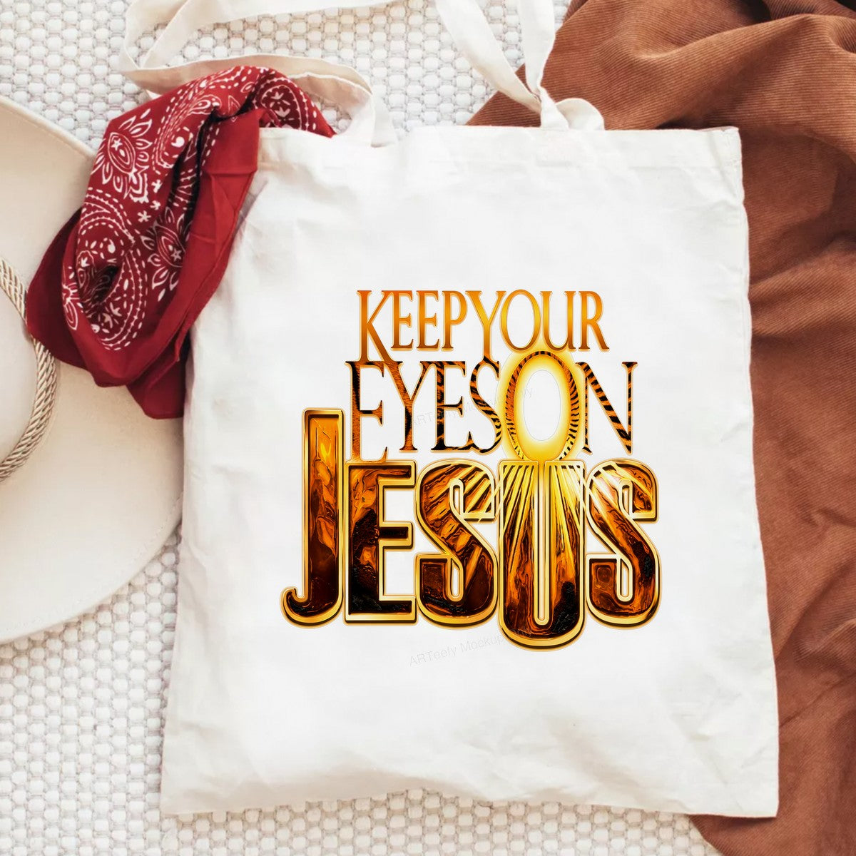 Christian Heat Transfer Keep Your Eyes On Jesus Gold Lettering Graphic for T Shirts Hoodies and Christian Apparel - 6