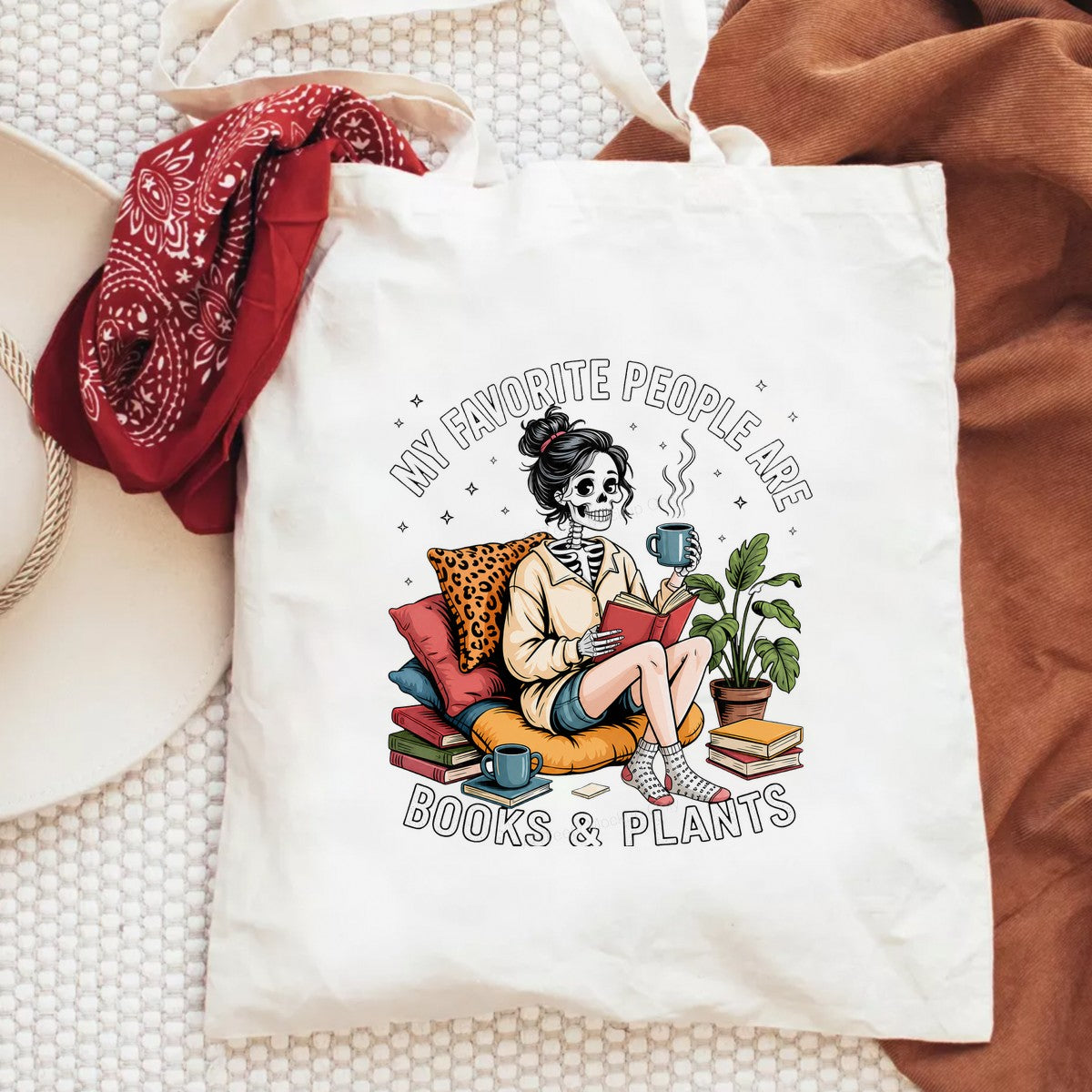 Funny Graphic Transfer My Favorite People Are Books & Plants Skeleton Girl Reading Art for T Shirts Hoodies and Tote Bags - 6