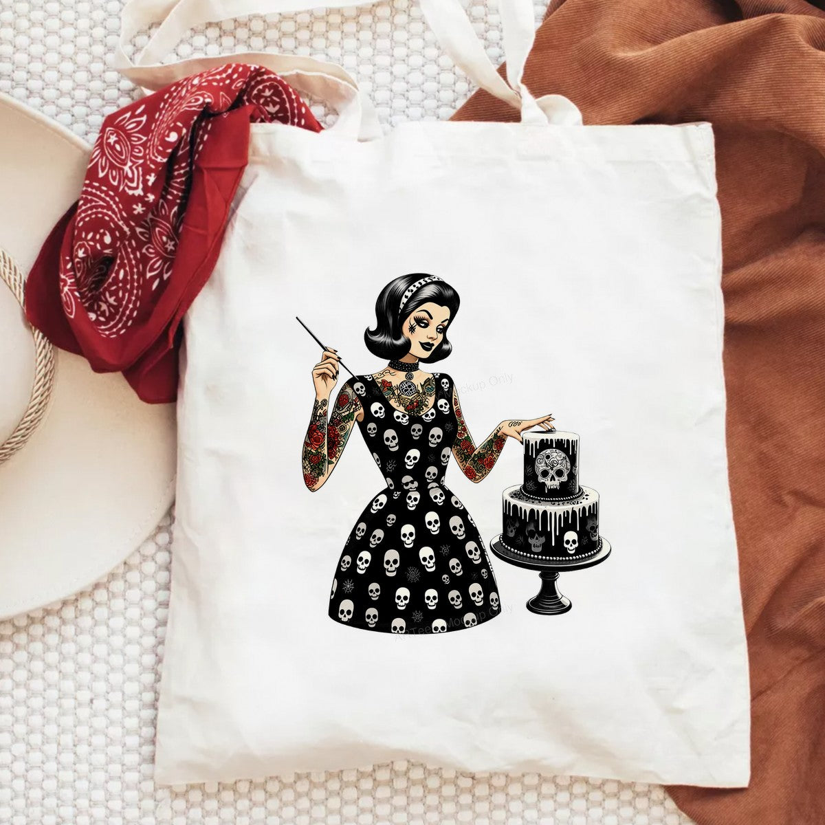 DTF Heat Transfer Retro Tattooed Baker with Skull Dress and Cake Graphic for T Shirts Hoodies and Aprons - 6
