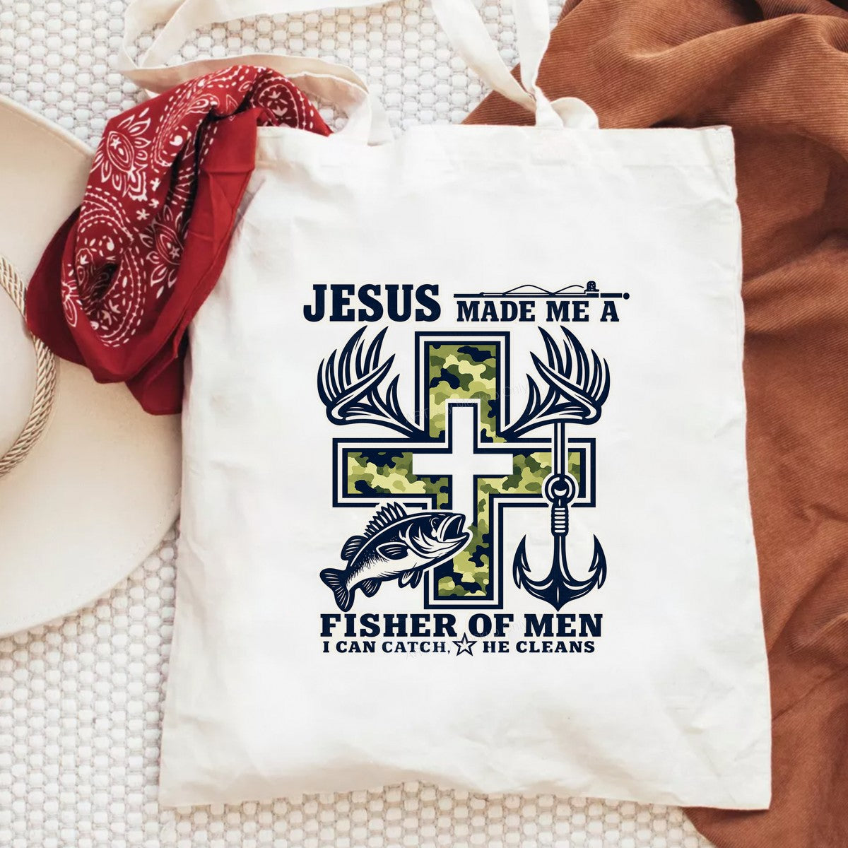 Christian Heat Transfer Jesus Made Me a Fisher of Men Camo Cross Anchor Graphic for T Shirts Hoodies and Gifts - 6