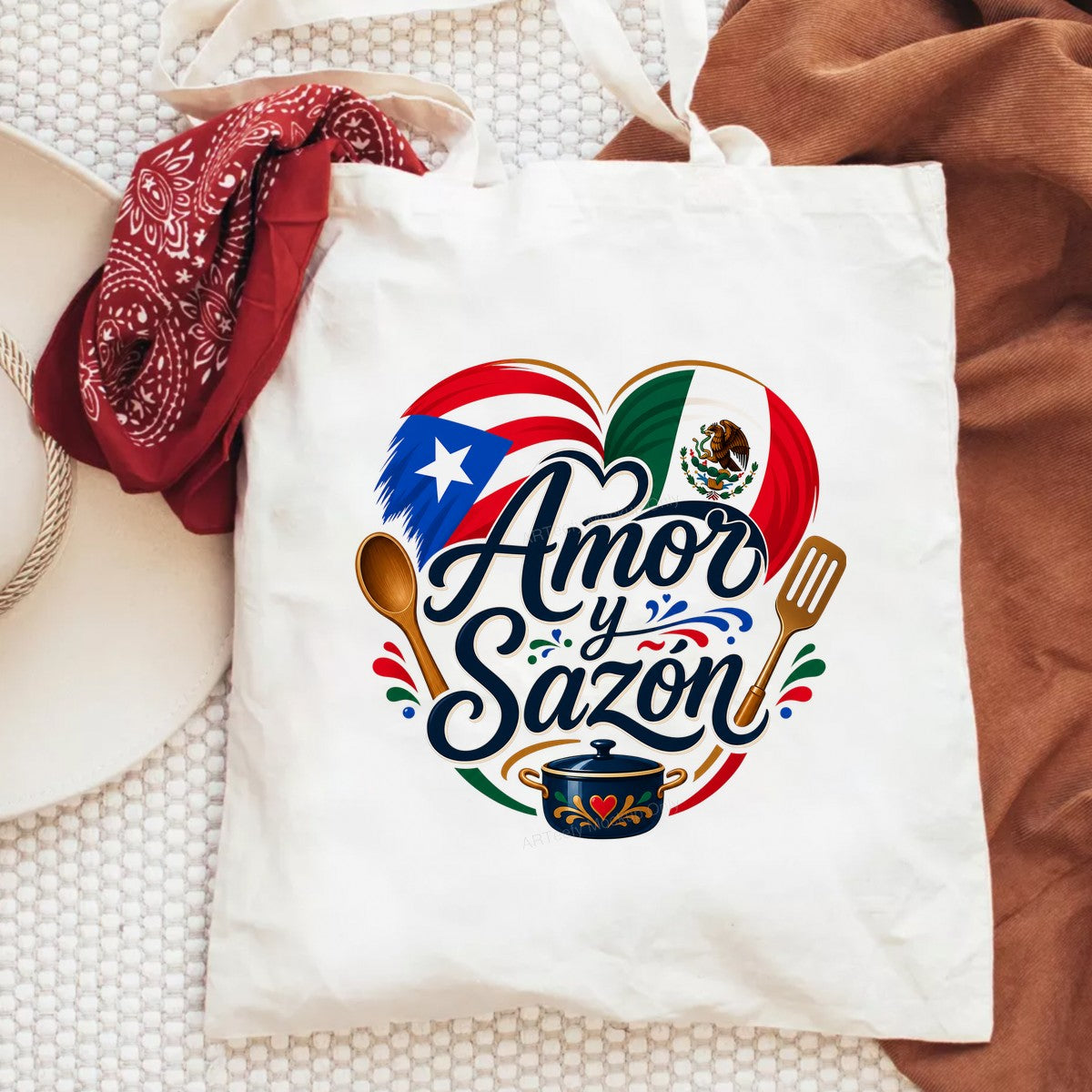 DTF Transfer Amor y Sazón Puerto Rican Mexican Flag Heart Cooking Graphic for T Shirts Aprons and Gifts - 6