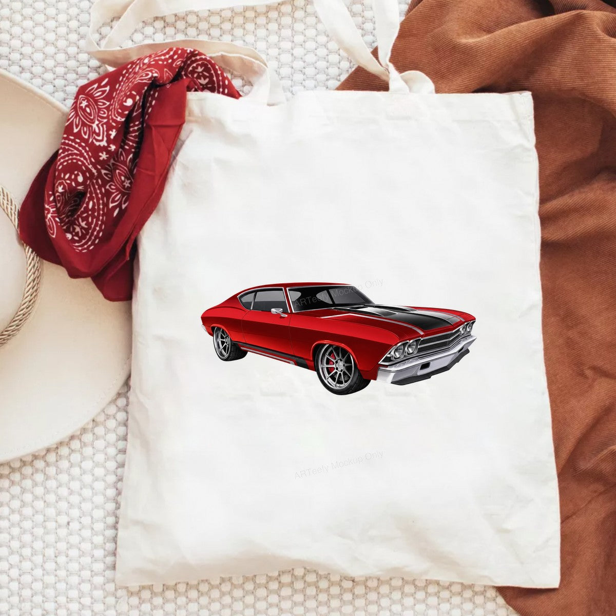 DTF Transfer Red Classic Muscle Car with Racing Stripes Graphic for T Shirts Hoodies and Car Enthusiast Gifts - 6