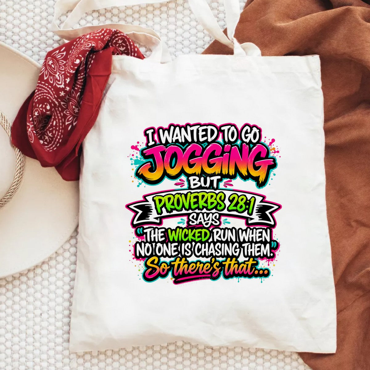 Christian Heat Transfer I Wanted To Go Jogging Proverbs 28:1 Funny Quote Neon Lettering Graphic for T Shirts Hoodies and Casual Wear - 6