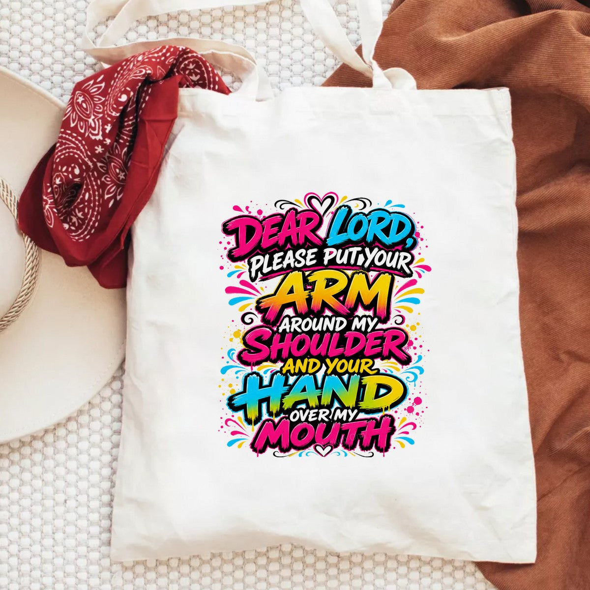 Christian Heat Transfer Dear Lord Put Your Arm Around My Shoulder Quote Colorful Graffiti Style for T Shirts Hoodies and Gifts - 6