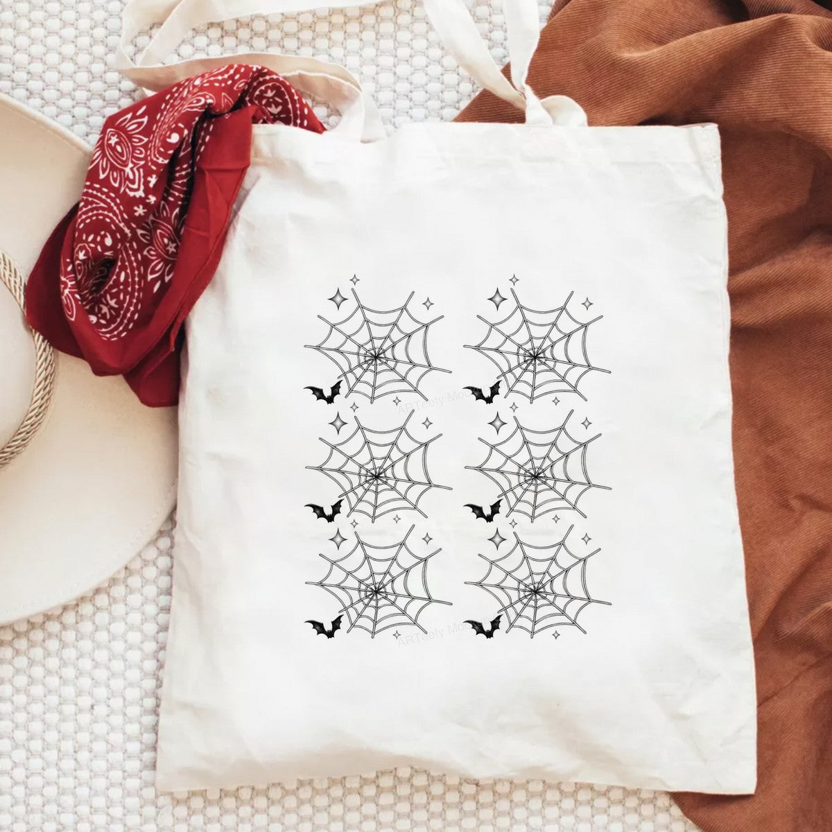 DTF Heat Transfer Halloween Spider Web with Bat and Star Graphic for T Shirts Hoodies and Tote Bags - 6