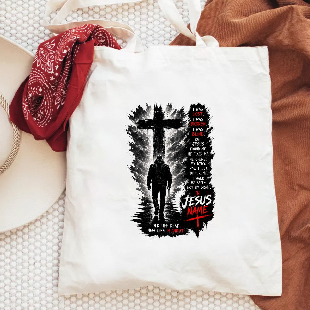 Christian Heat Transfer In Jesus Name Cross and Man Walking Graphic for T Shirts Hoodies and Christian Apparel - 6