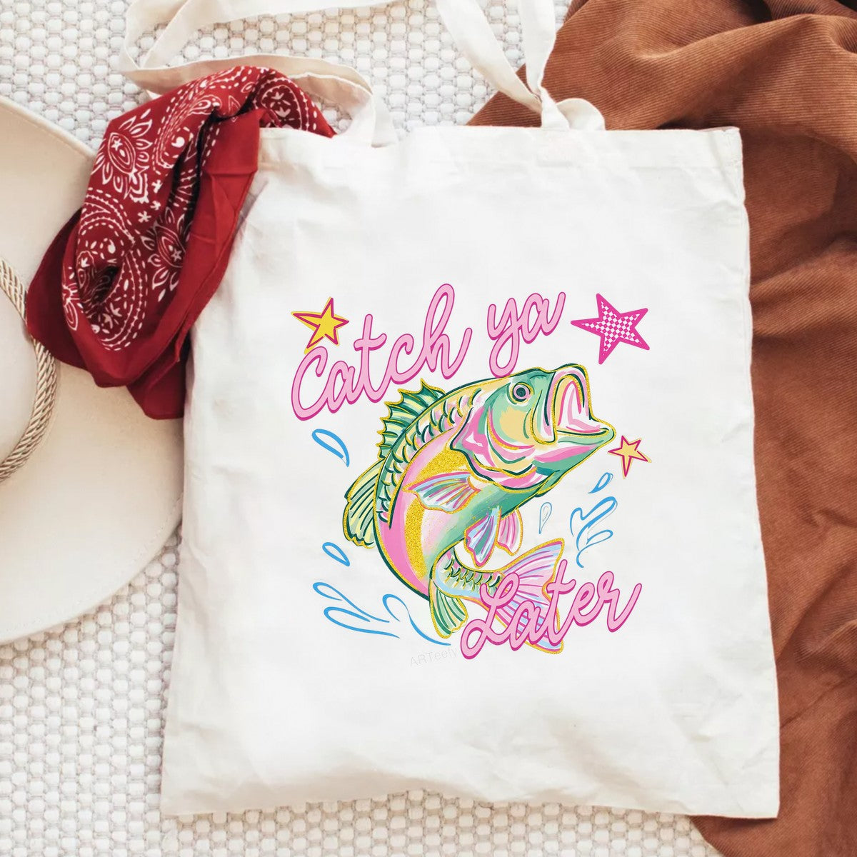 DTF Heat Transfer Catch Ya Later Colorful Bass Fish Graphic for T Shirts Hoodies and Fishing Apparel - 6