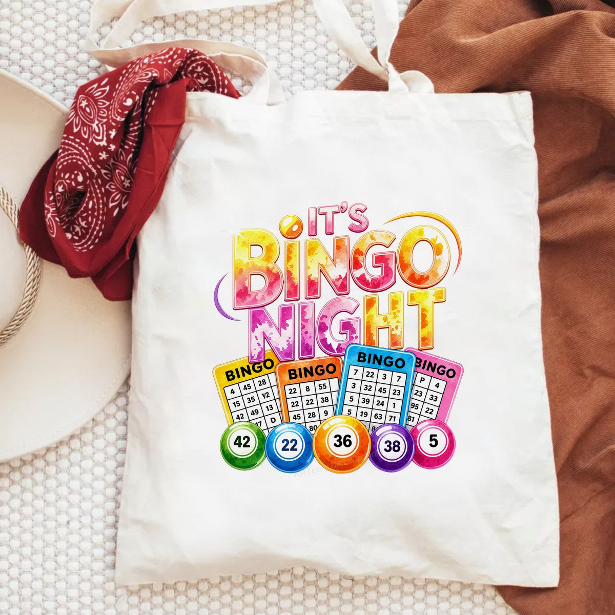 DTF Transfer It’s Bingo Night Quote with Colorful Cards and Balls Graphic for T Shirts Hoodies and Party Apparel - 6