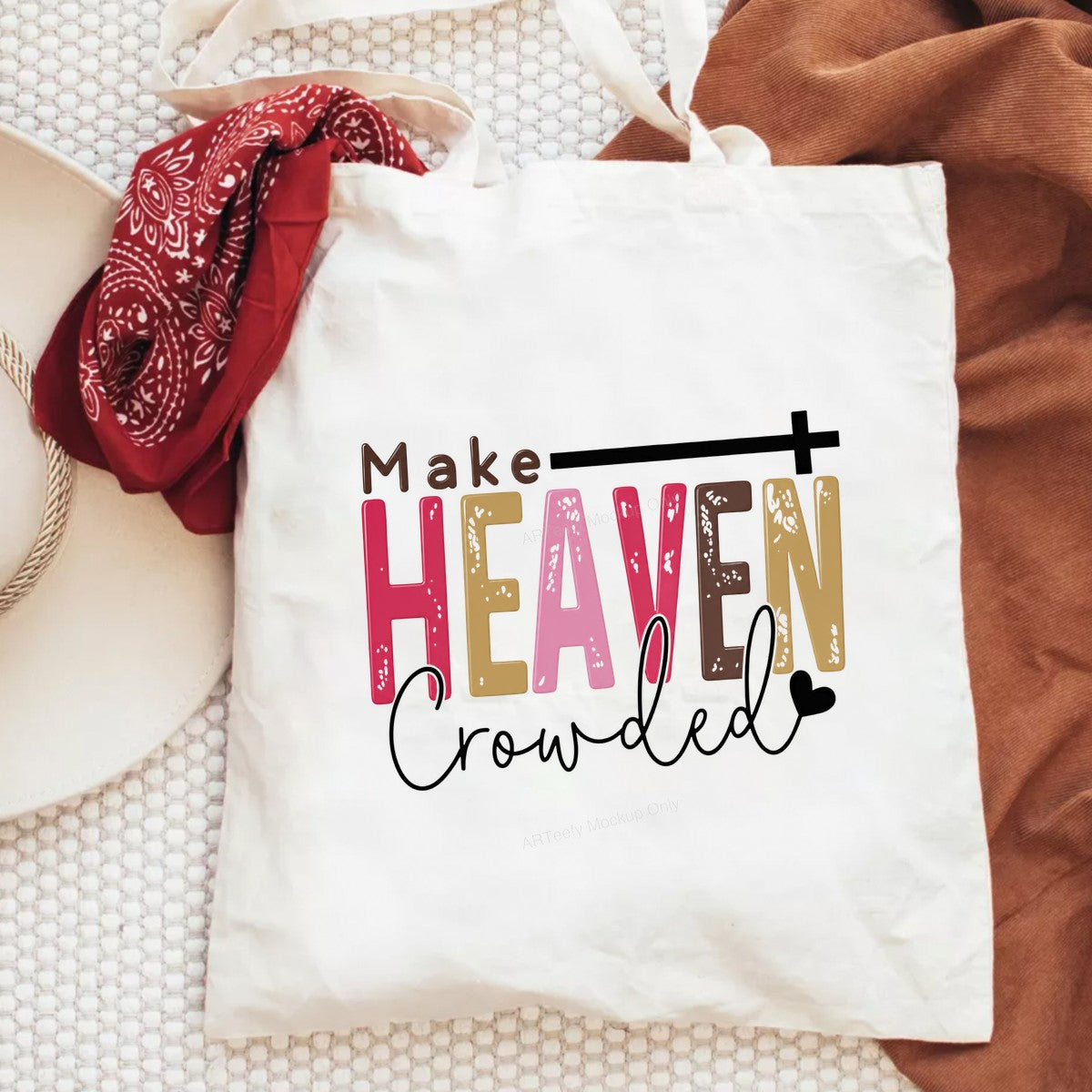 Christian Heat Transfer Make Heaven Crowded Quote Colorful Lettering with Cross for T Shirts Hoodies and Tote Bags - 6
