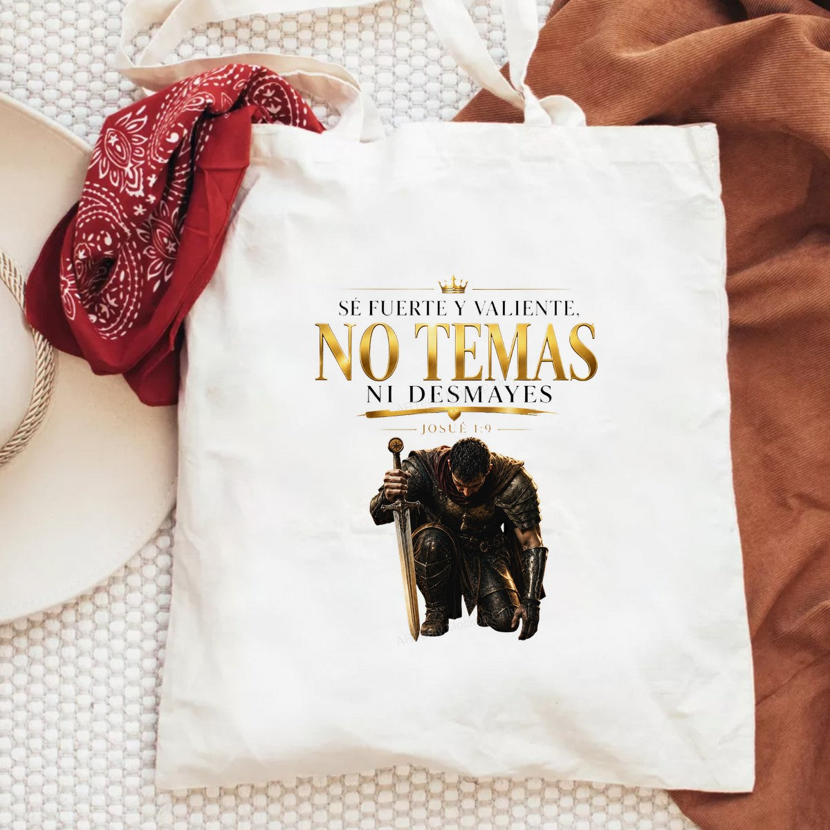 Christian Heat Transfer No Temas Josue 1:9 Warrior With Sword Gold Lettering Graphic for T Shirts Hoodies and Christian Apparel - 6