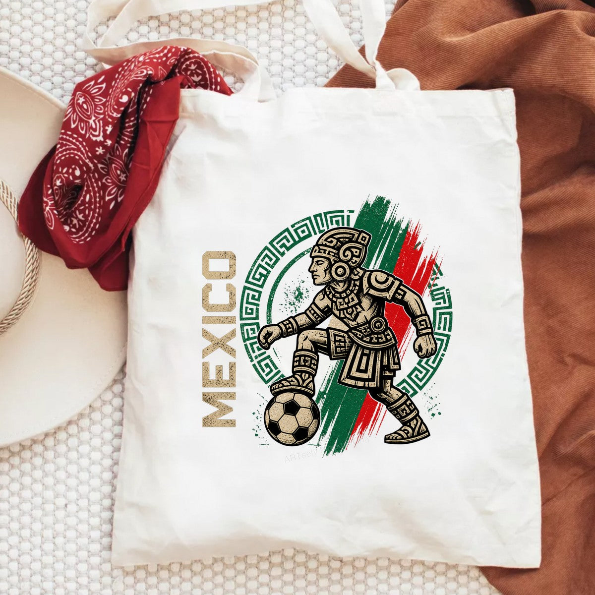 DTF Transfer Mexico Aztec Soccer Warrior Graphic with Green Red Brush Flag for T Shirts Hoodies and Game Day Apparel - 6