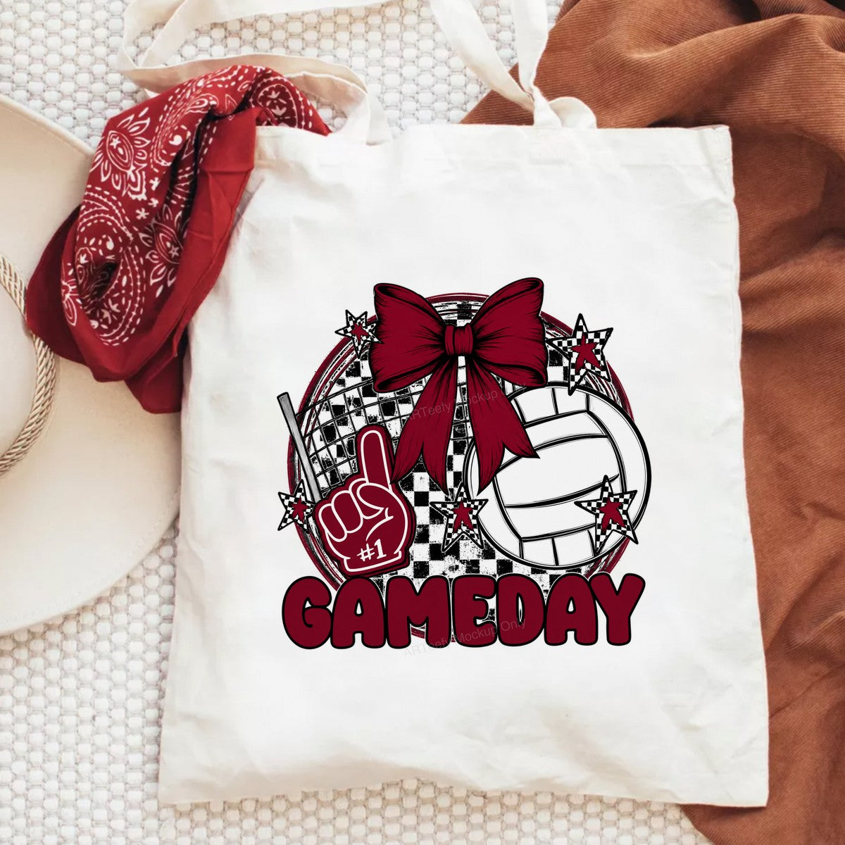DTF Transfer Volleyball Gameday #1 Foam Finger and Bow Checkered Graphic for T Shirts Hoodies and Tote Bags - 6