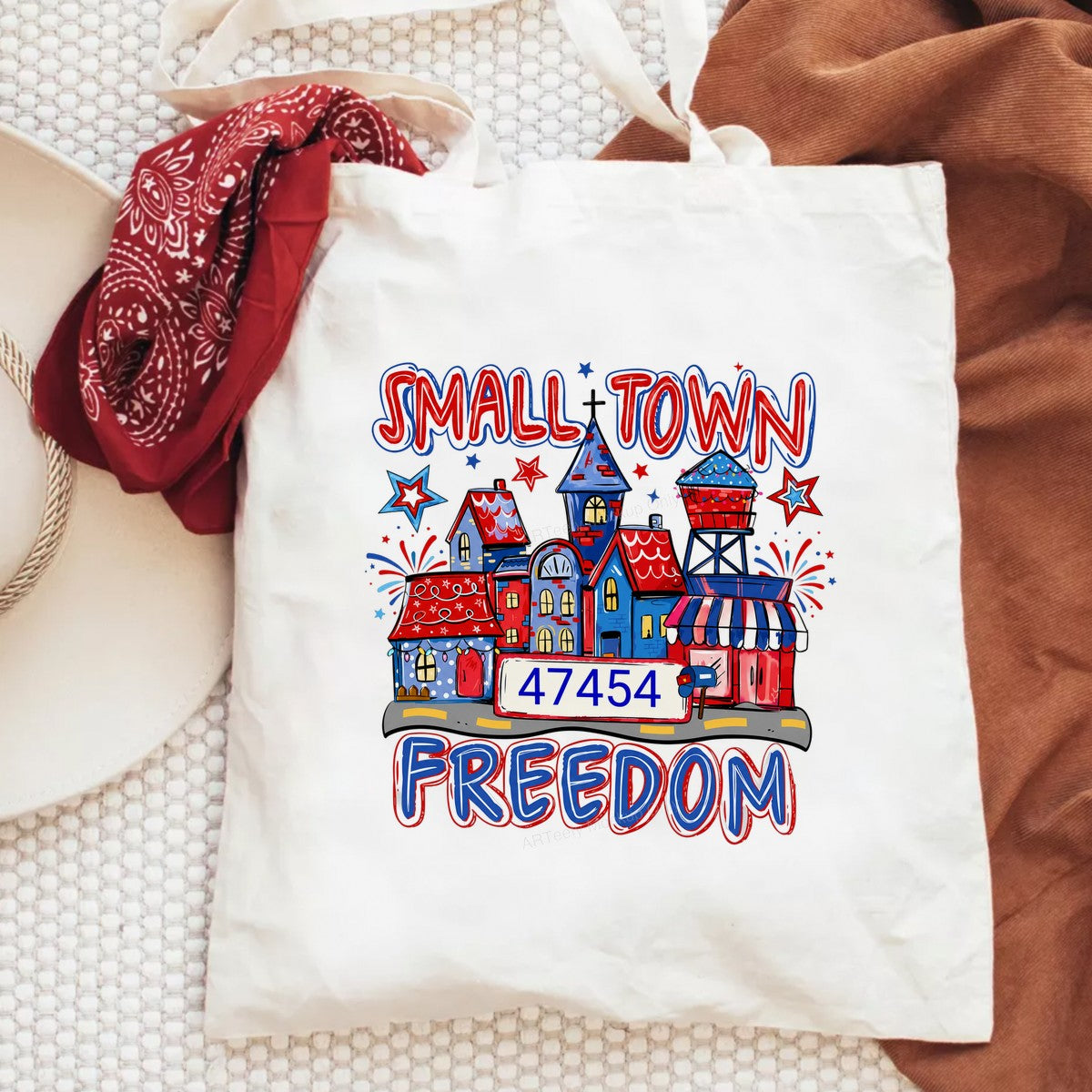 DTF Transfer Small Town Freedom Patriotic Town Graphic for 4th of July T Shirts and Hoodies - 6