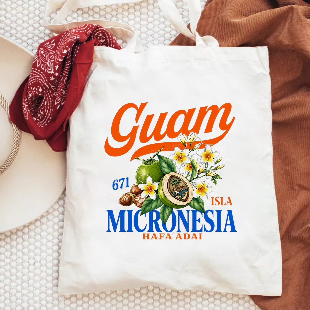 DTF Heat Transfer Guam Micronesia 671 Hafa Adai Tropical Coconut and Plumeria Graphic for T Shirts Hoodies and Travel Apparel - 6
