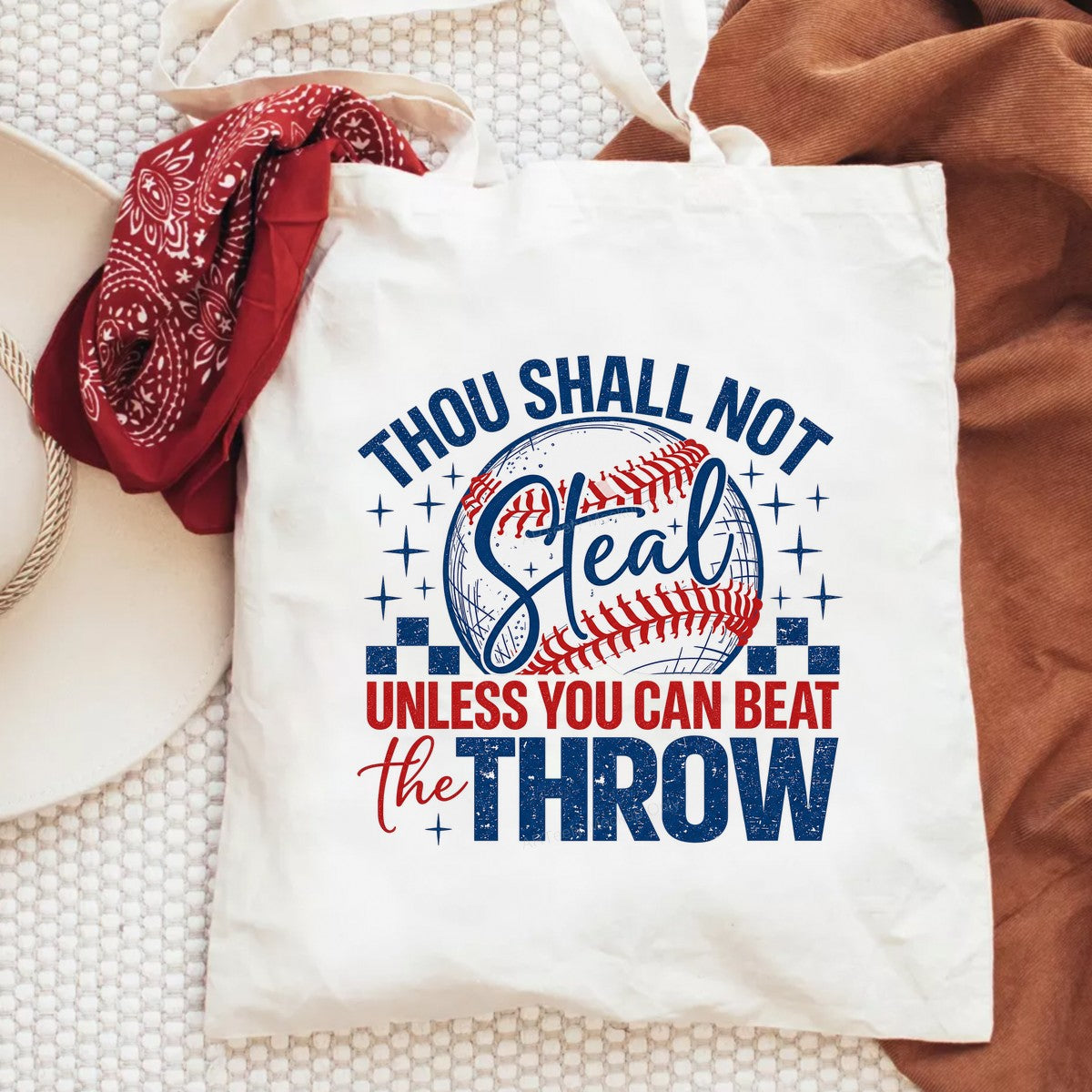 Funny Graphic Transfer Thou Shall Not Steal Baseball Quote Retro Red White Blue Design for T Shirts Hoodies and Game Day Apparel - 6