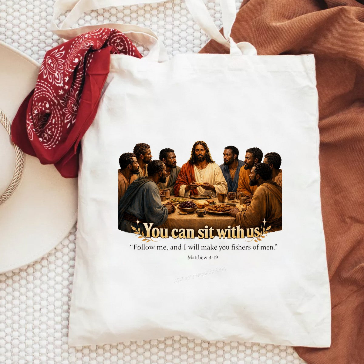 Christian Heat Transfer You Can Sit With Us Last Supper Bible Verse Graphic for T Shirts Hoodies and Christian Apparel - 6