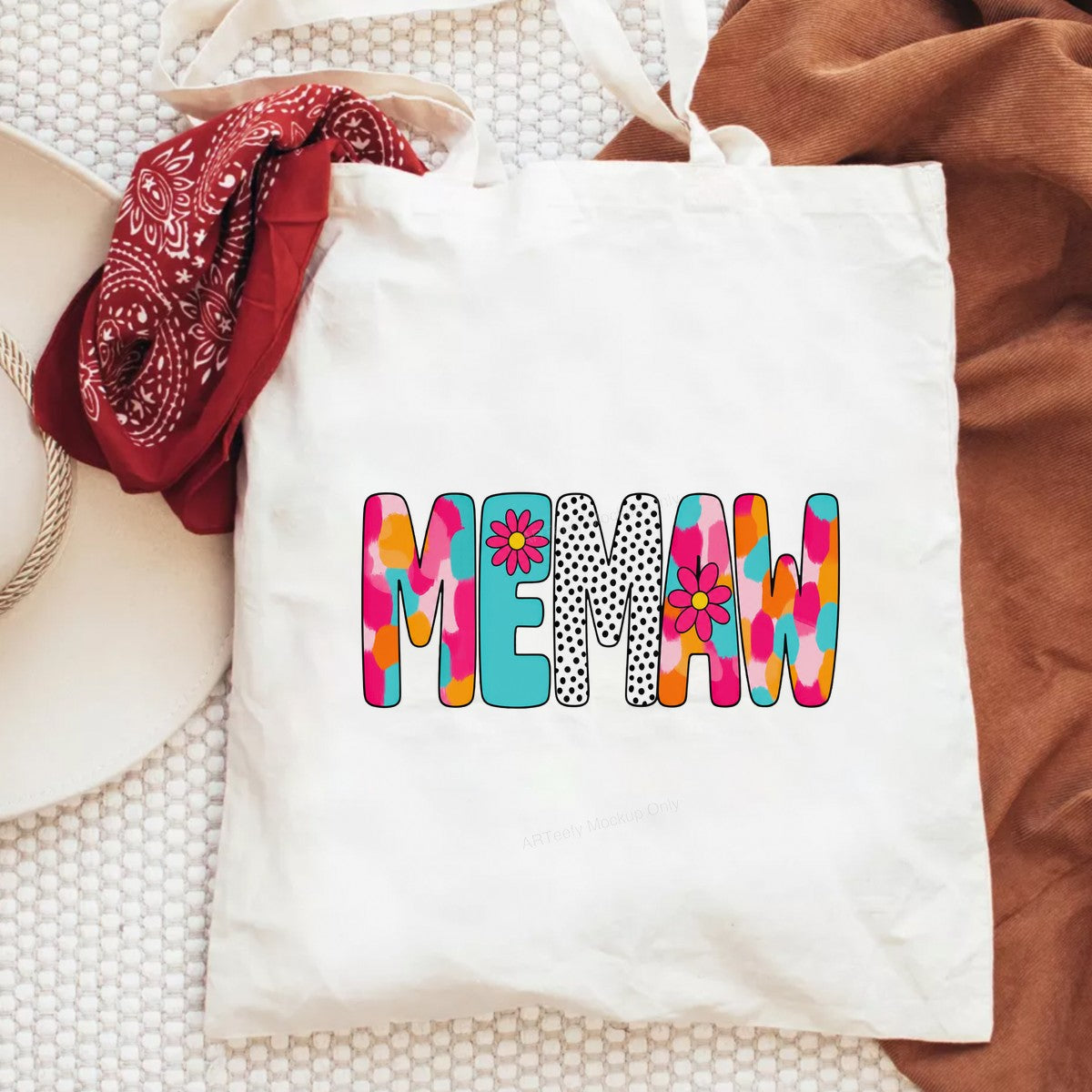 DTF Transfer MEMAW Grandma Colorful Leopard and Polka Dot Floral Graphic for T Shirts Hoodies and Gifts - 6