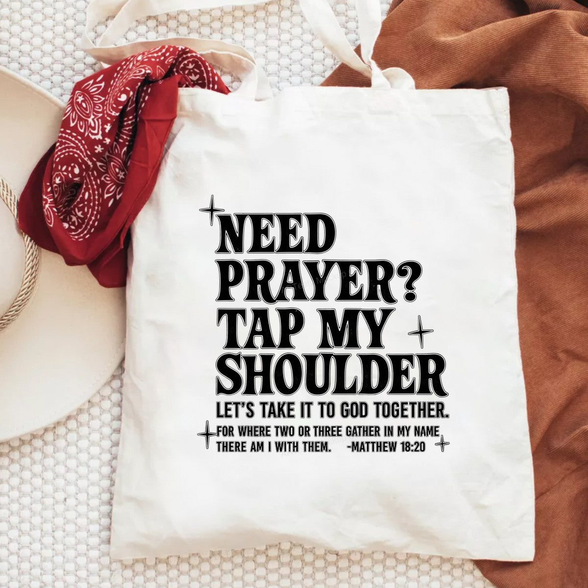 Christian Heat Transfer Need Prayer Tap My Shoulder Bible Verse Retro Outline Text Graphic for T Shirts Hoodies and Christian Apparel - 6