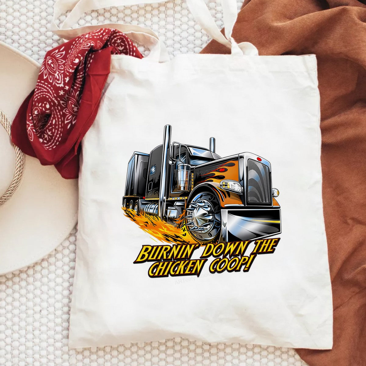 DTF Transfer Burnin Down The Chicken Coop Semi Truck Flame Graphic for T Shirts Hoodies and Truck Driver Gifts - 6