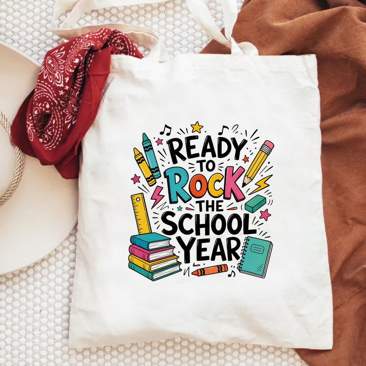 DTF Heat Transfer Ready To Rock The School Year Back To School Crayons and Books Graphic for T Shirts Hoodies and Teacher Apparel - 6