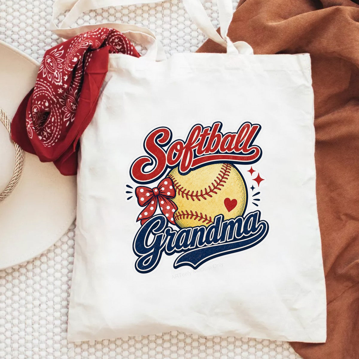 DTF Transfer Softball Grandma Heart Ball and Bow Graphic for T Shirts Hoodies and Game Day Apparel - 6