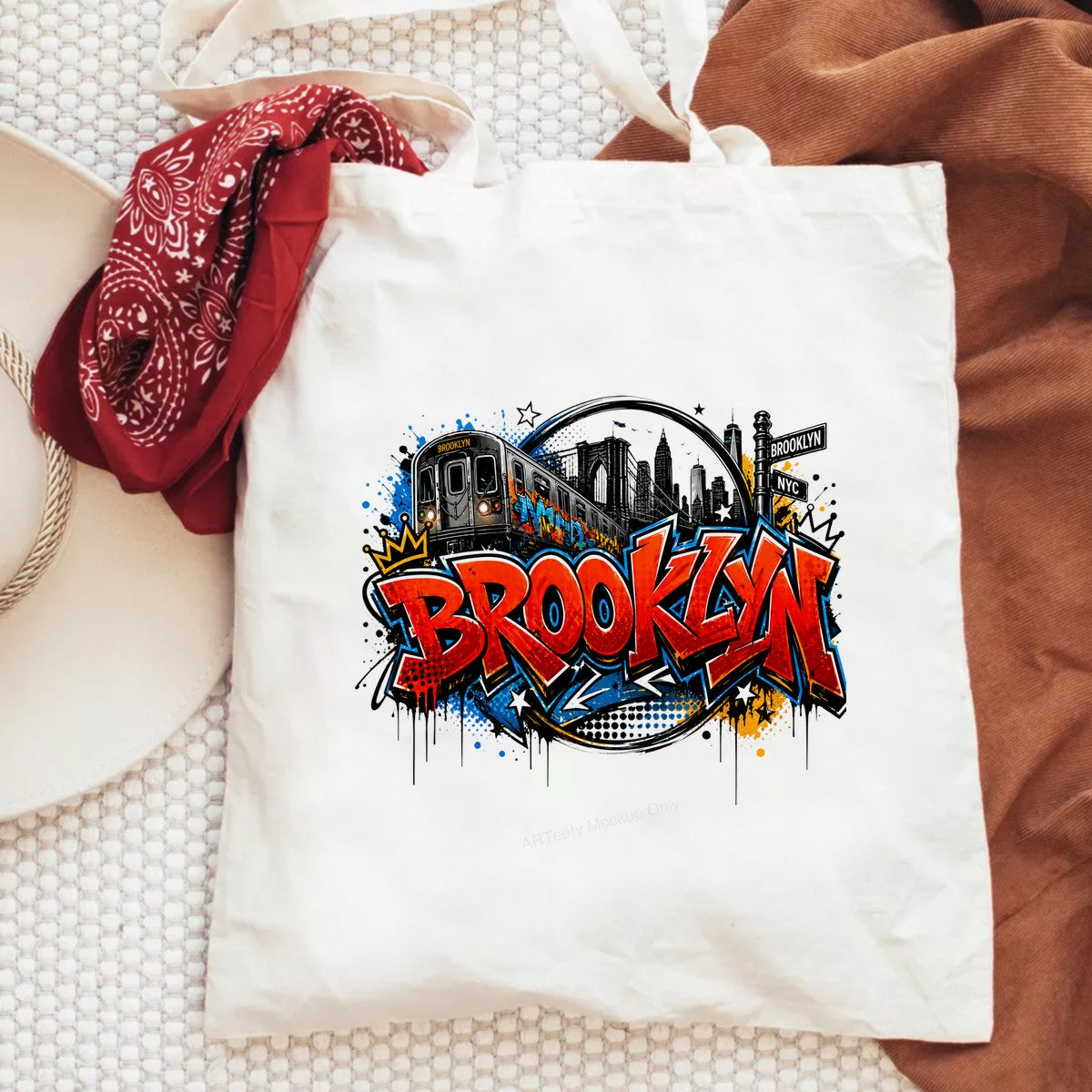 DTF Heat Transfer Brooklyn Subway and Skyline Graffiti Street Art Graphic for T Shirts Hoodies and Tote Bags - 6