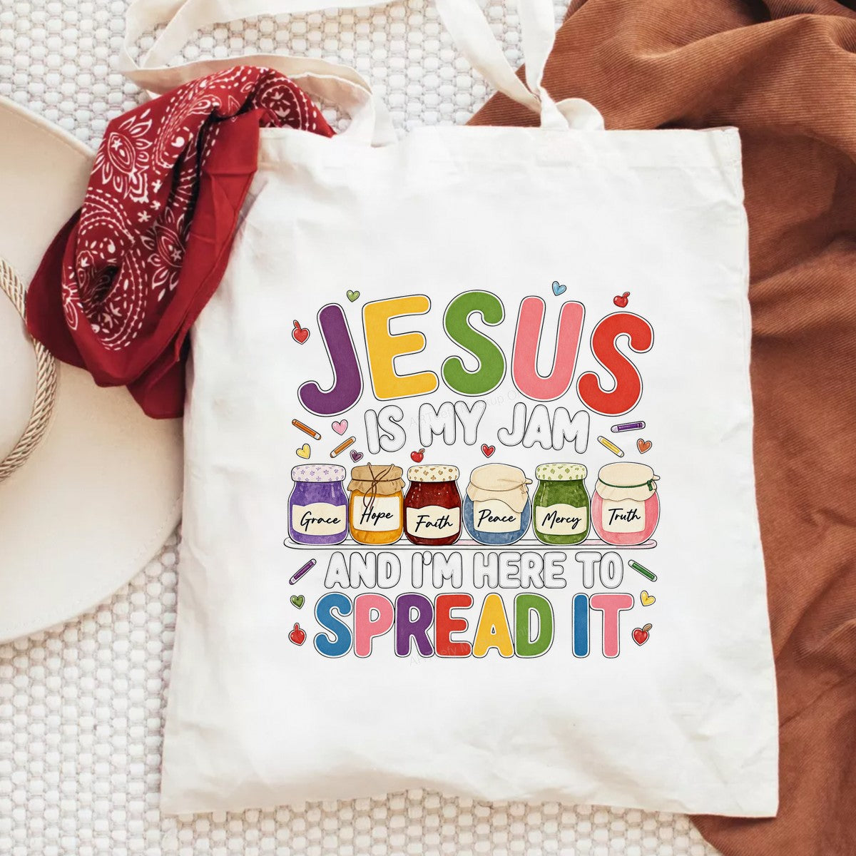 Christian Heat Transfer Jesus Is My Jam Quote with Colorful Jam Jars Graphic for T Shirts Hoodies and Christian Apparel - 6